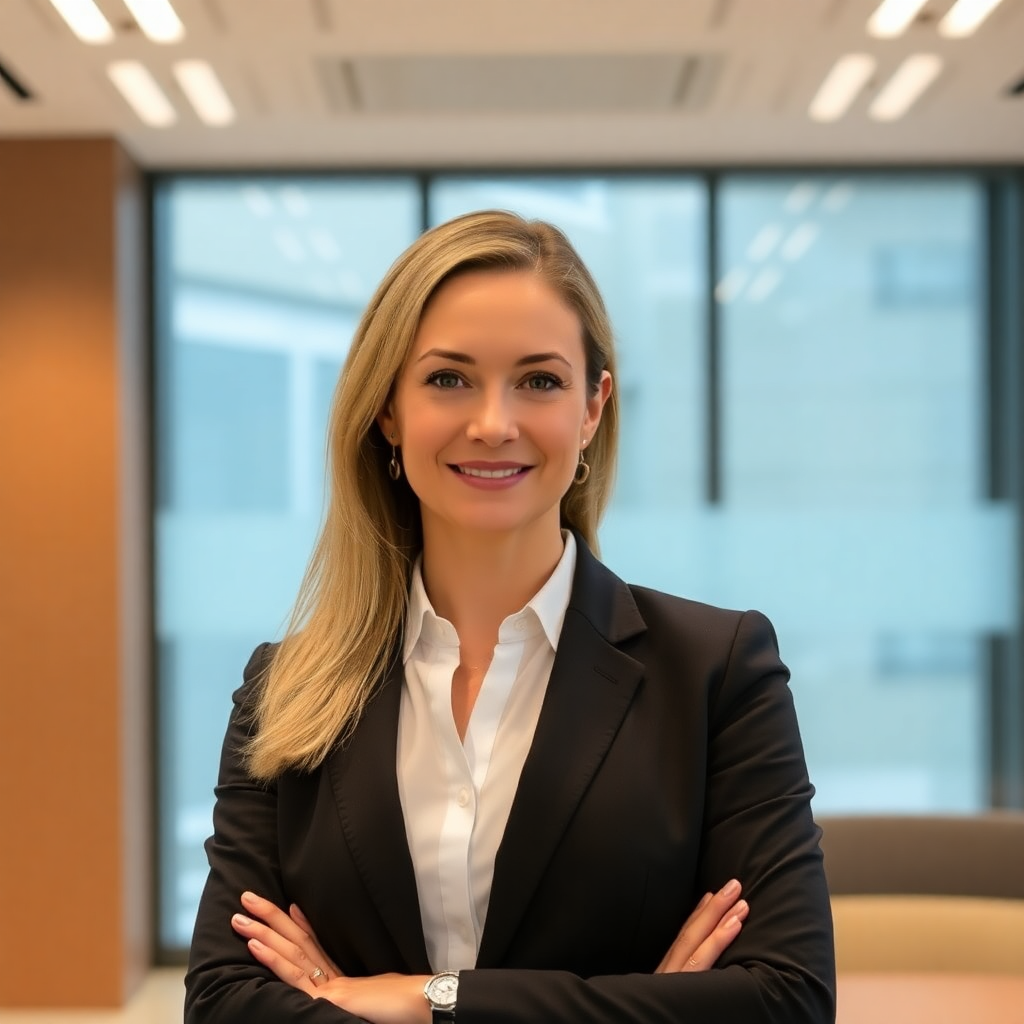 professional executive portrait European female COO in modern office, business formal attire, confident professional photography